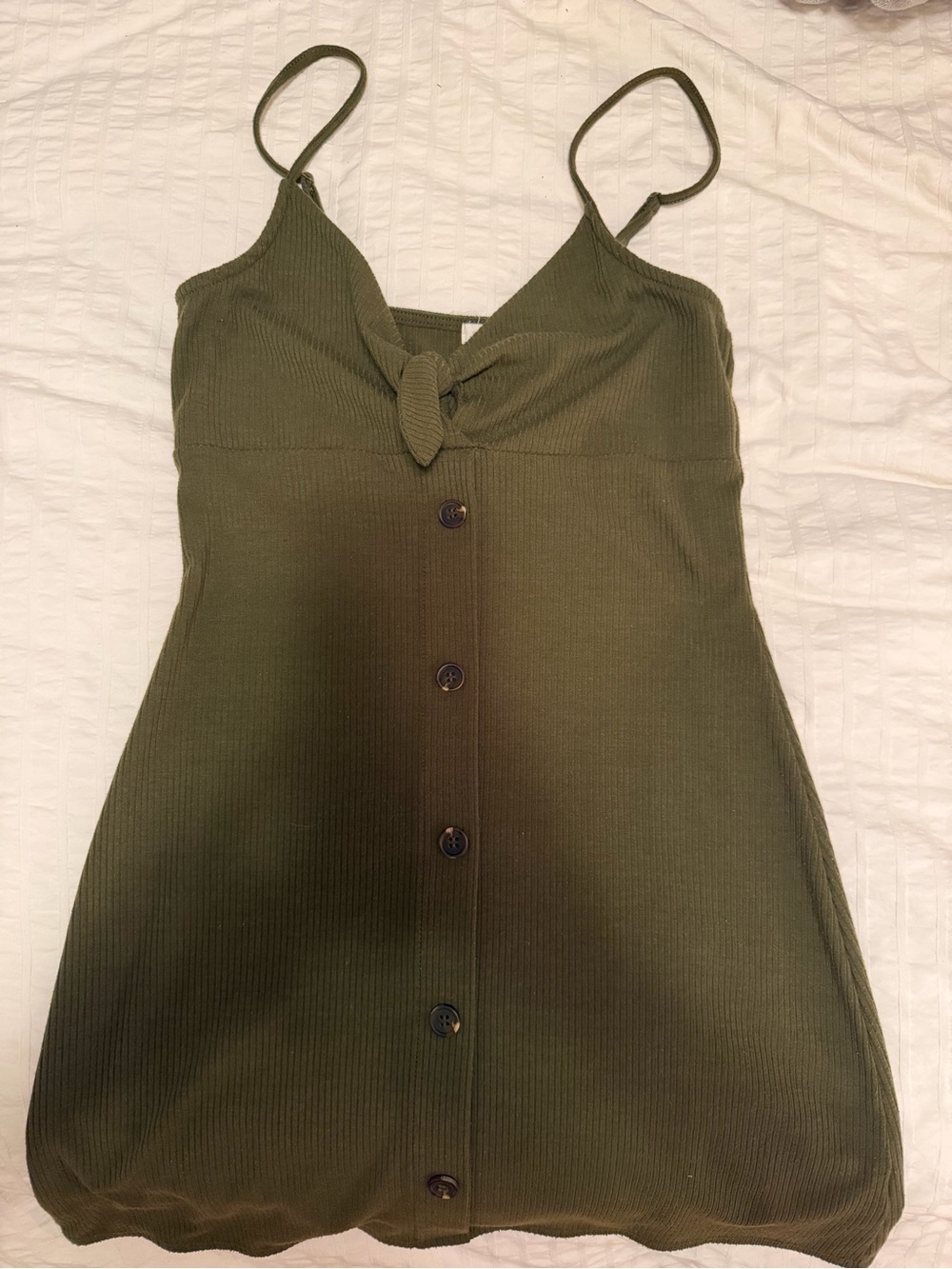 Garage Olive Spaghetti Strap Button-Front Mini Dress